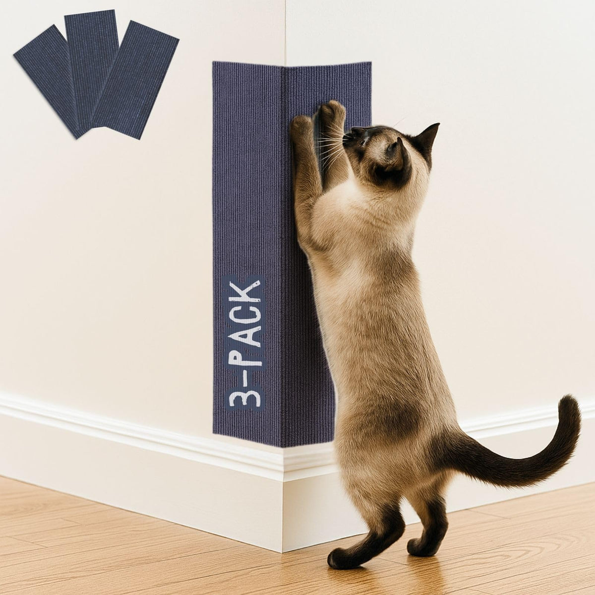 Cat Scratch Mat (3 Pack), 23.6’’ x 11.8’’ Cat Wall Corner Scratcher, Versatile Self-Adhesive Replacement Easy Use for Cat Trees Wall Furniture, Scratching Posts, and Couch Protection (Beige)