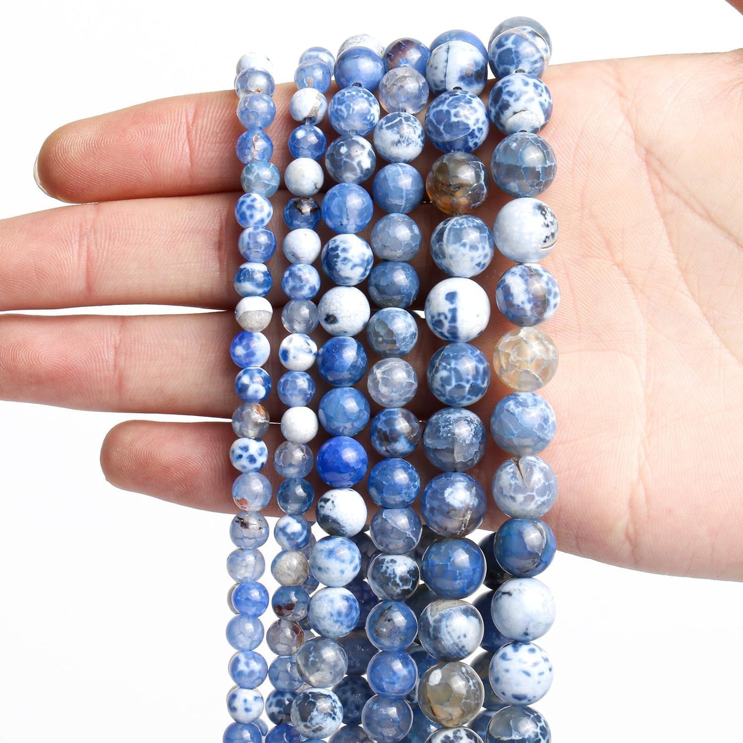 Yochus 45pcs Blue Fire Agate Stone Beads，8mm Healing Power Natural Stone Round Loose Beads for Jewelry Making Earring Necklace DIY Crafts