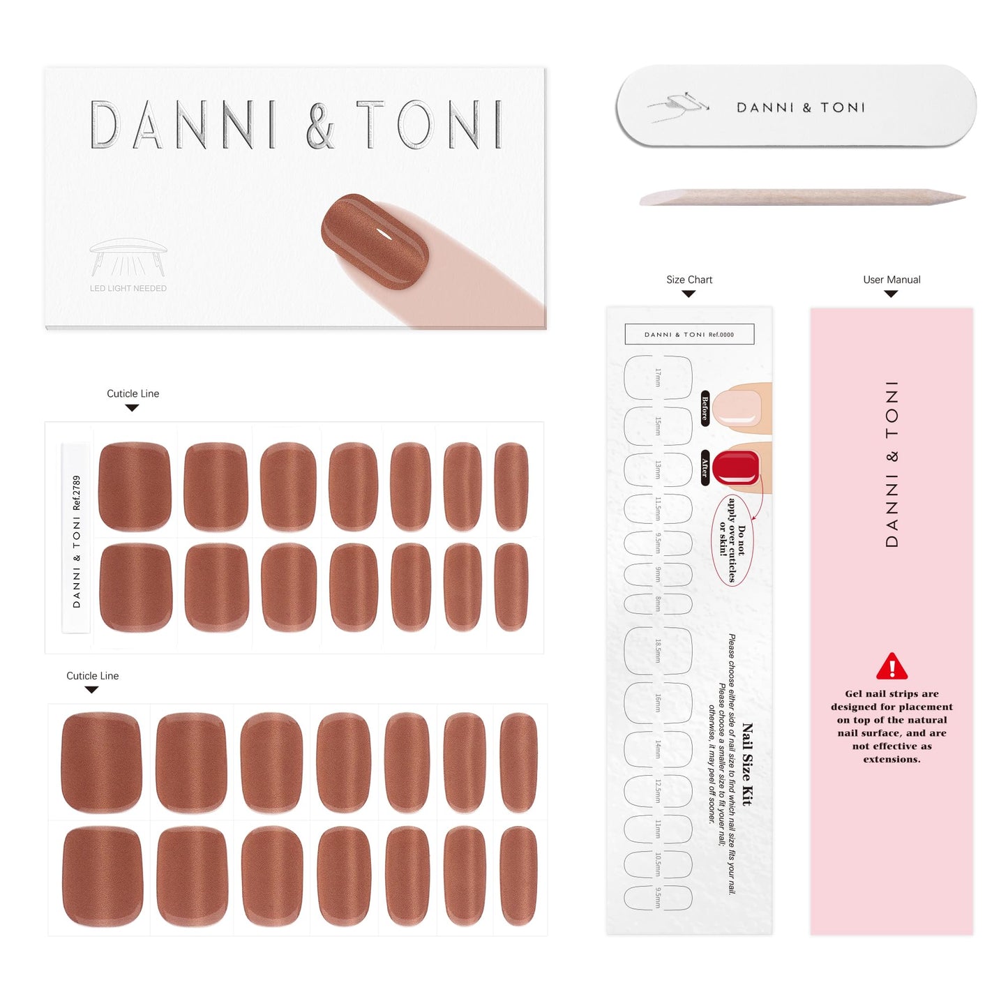 DANNI & TONI Semi Cured Gel Nail Strips Copper Brown Cat Eye Gel Nail Wraps Gift for Woman |Cocoa Glint