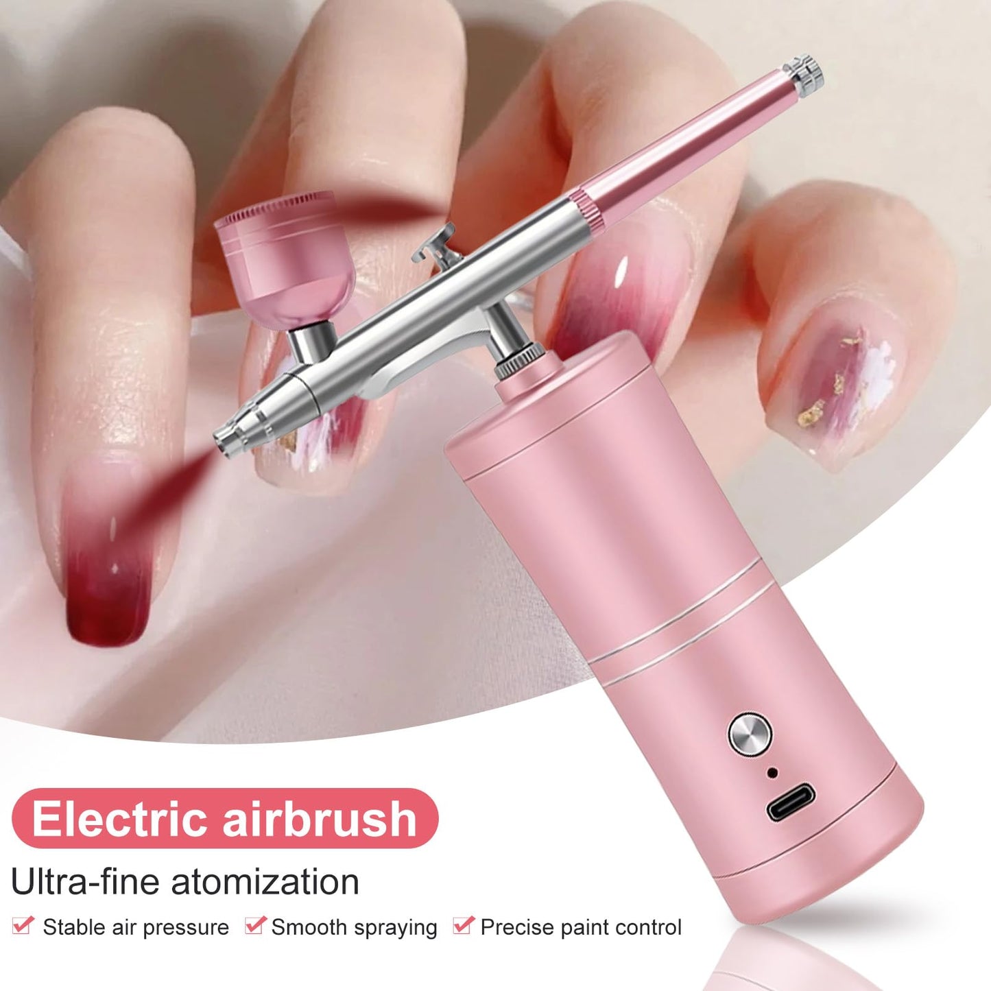 ZPSHYD Airbrush Kit Portable Air Brush Kit with Airbrush Compressor Nail Charms Wireless Rechargeable for Barber, Nail Art, Tattoo, Makeup, Model Painting (Pink)