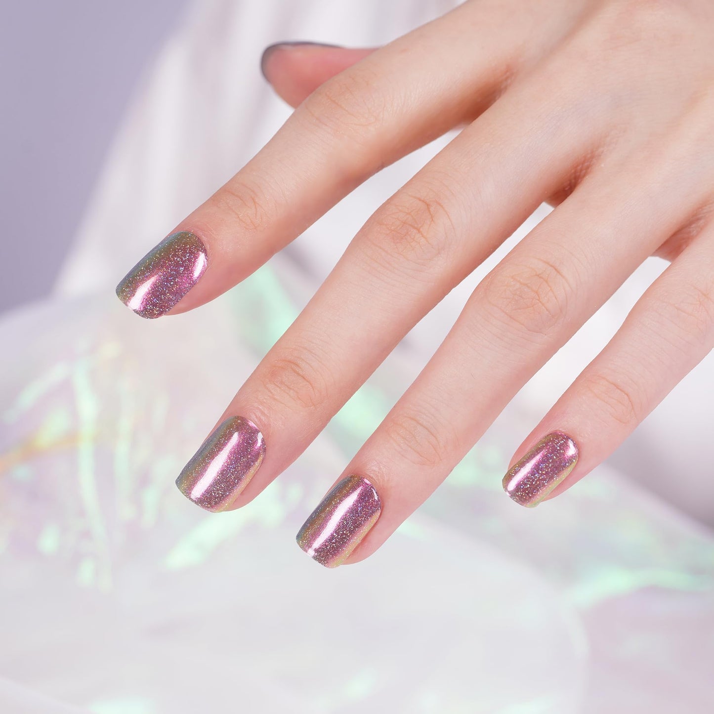 DANNI & TONI Semi Cured Gel Nail Strips Holographic Rainbow Laser Glitter Gel Nail Wraps 28 Stickers | Iridescent Charm
