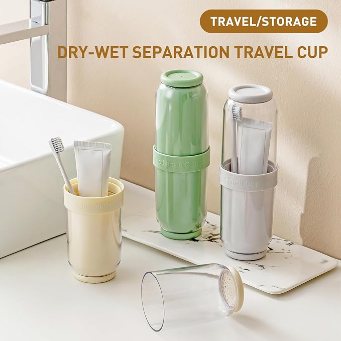 Toothbrush Cup with Cover, Travel Toothbrush Case Portable Toothbrush Holder for Traveling Business Camping School Bathroom (Green)
