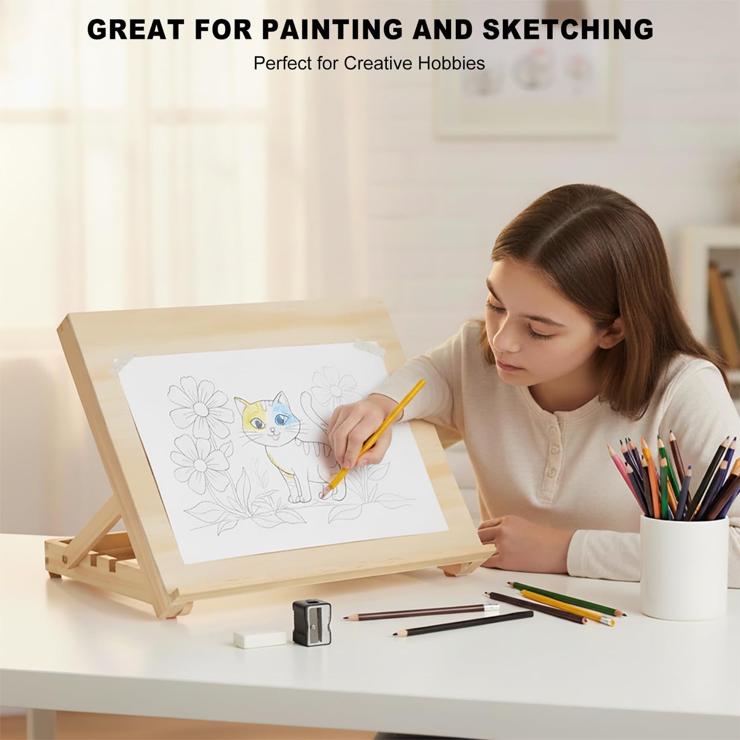 Tabletop Easel for Painting, 13.8"x11.4" Adjustable Portable Art Easel Includes Art Painting Papers, Sketch Papers and Masking Tape, Pinewood Drawing Board for Canvas, Books and Artwork