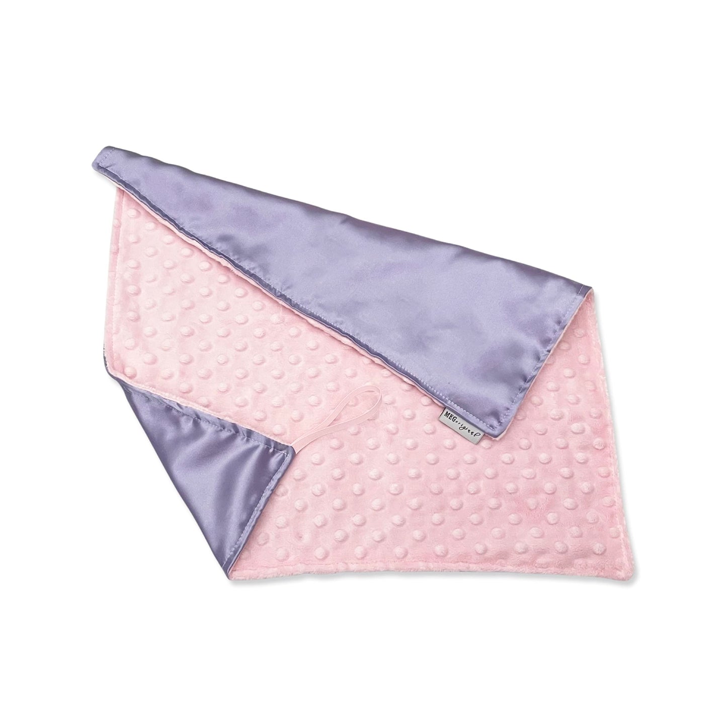 MEG ORIGINAL Baby Girl Security Blanket, Lavender Satin + Minky with Loop (Lavender/Pink)
