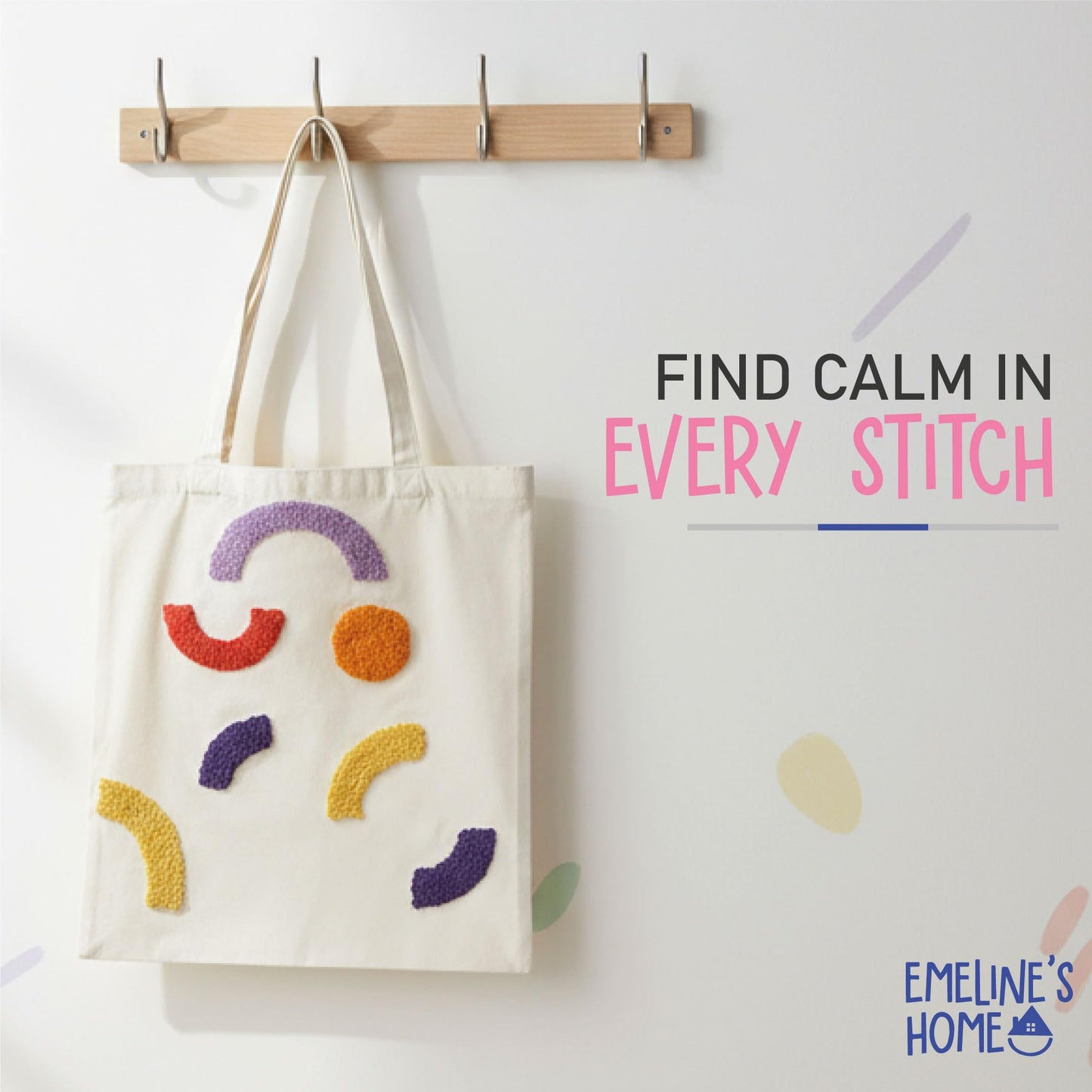 EMELINE'S HOME DIY Stitching Tote Bag Reusable - Punch Needle Kit - Punch Needle Kits Adults Beginner - Includes Printed Tote Bag, Tools, Yarn, Instructions and Video Tutorial