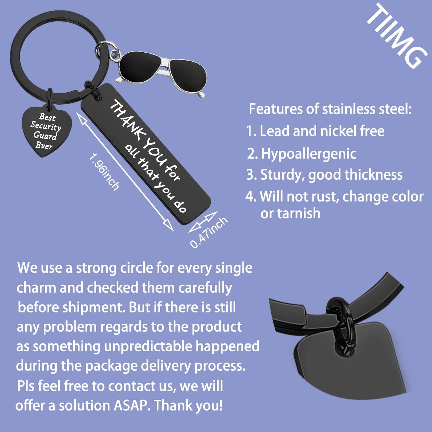 TIIMG Security Guard Gift Keychain - Thank You For All That You Do (Black)