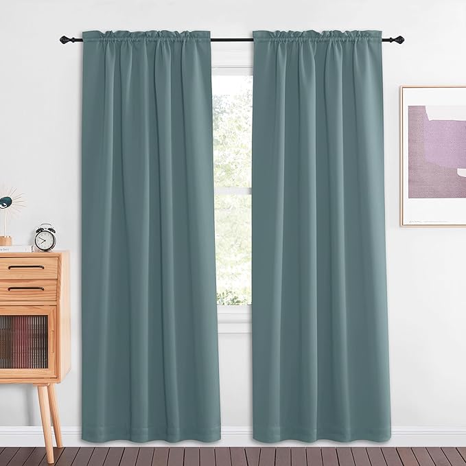 NICETOWN Greyish Blue French Door Curtains - Front Door Shades for Small Window, Privacy Shades for Sidelight Curtains, Thermal Insulated Side Window Covering, W25 X L64, 1 Panel