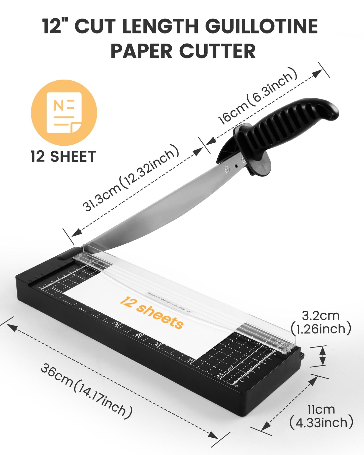 MAKEASY Paper Cutter 12 Inch, 12 Sheet Capacity, Heavy Duty Paper Cutter for Cardstock, Guillotine Paper Trimmer for Crafting, Classroom and Office