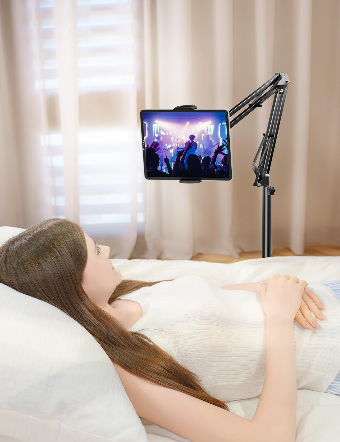 Tablet Floor Stand with 4.5LB Heavy Metal Base,Overhead Bed Phone Stand Angle Height Adjustable Holder, Universal Phone Mount for iPad iPhone Pro Air Mini, Samsung Tab, Kindle, E-Readers...