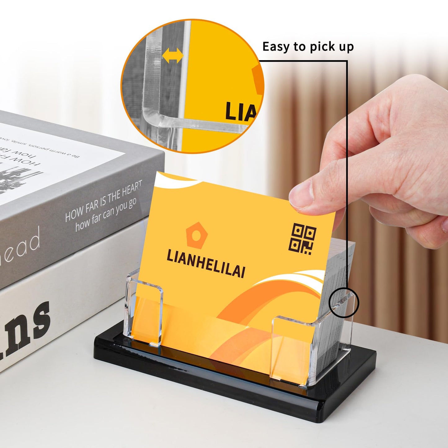 LIANHELILAI 2Pack Acrylic Business Card Holder Black Enlarged Holds 120 Cards for Office/Exhibition/Restaurant Desk/Counter Display Name Card Organizer Stand