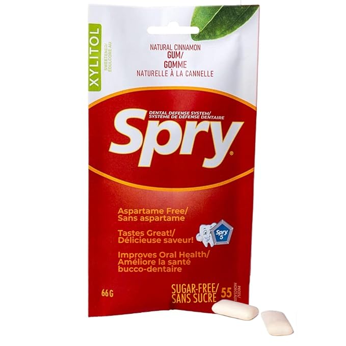 Spry On The Go Fresh Natural Xylitol Chewing Gum Dental Defense System - Aspartame-Free, Sugar-Free, Non-GMO (Cinnamon, 55 Count - Pack of 1)
