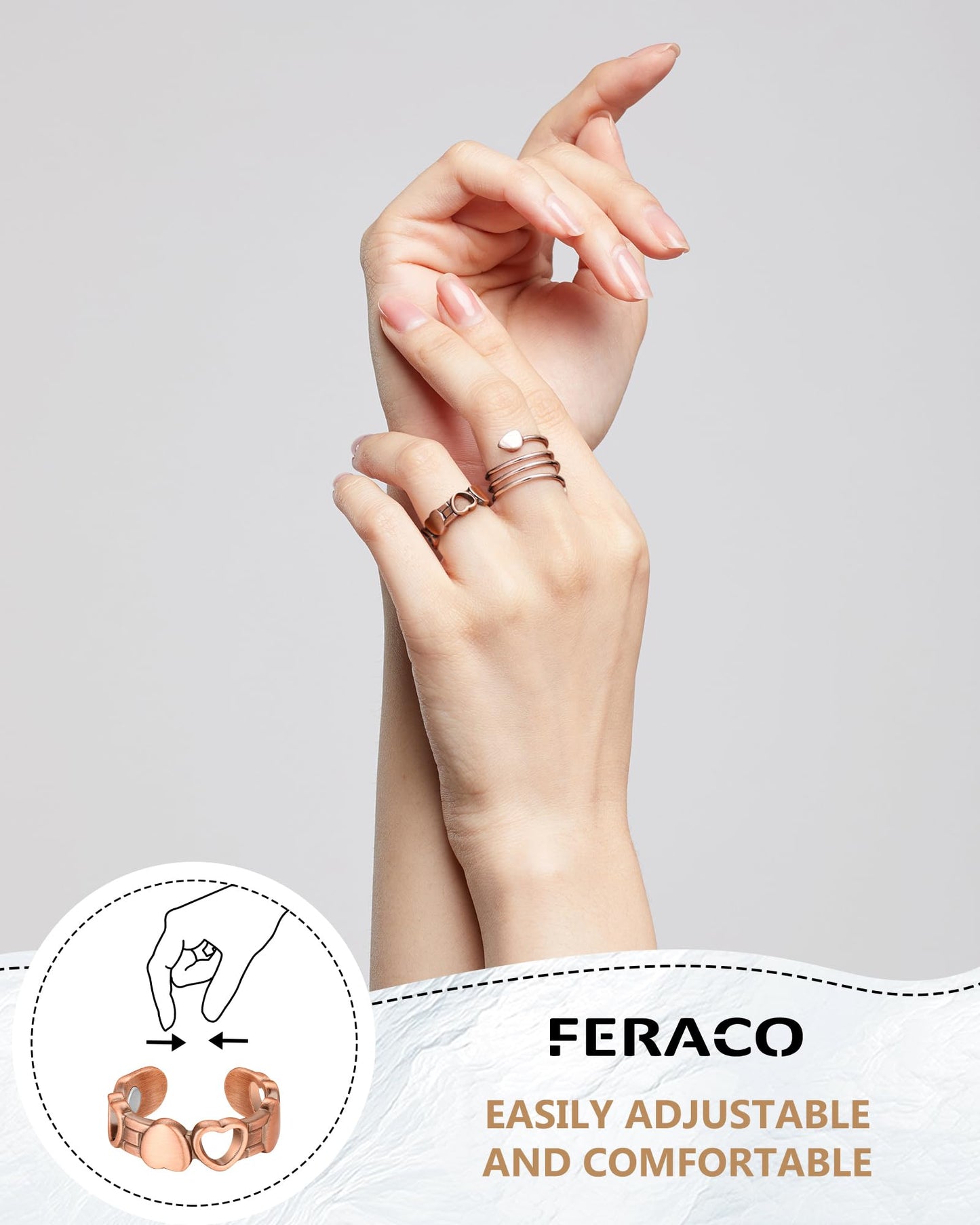 Feraco Magnetic Earrings & Rings for Women, Stud Earrings, Ear Curex with Strong Germanium Magnet, Dainty Heart Shape