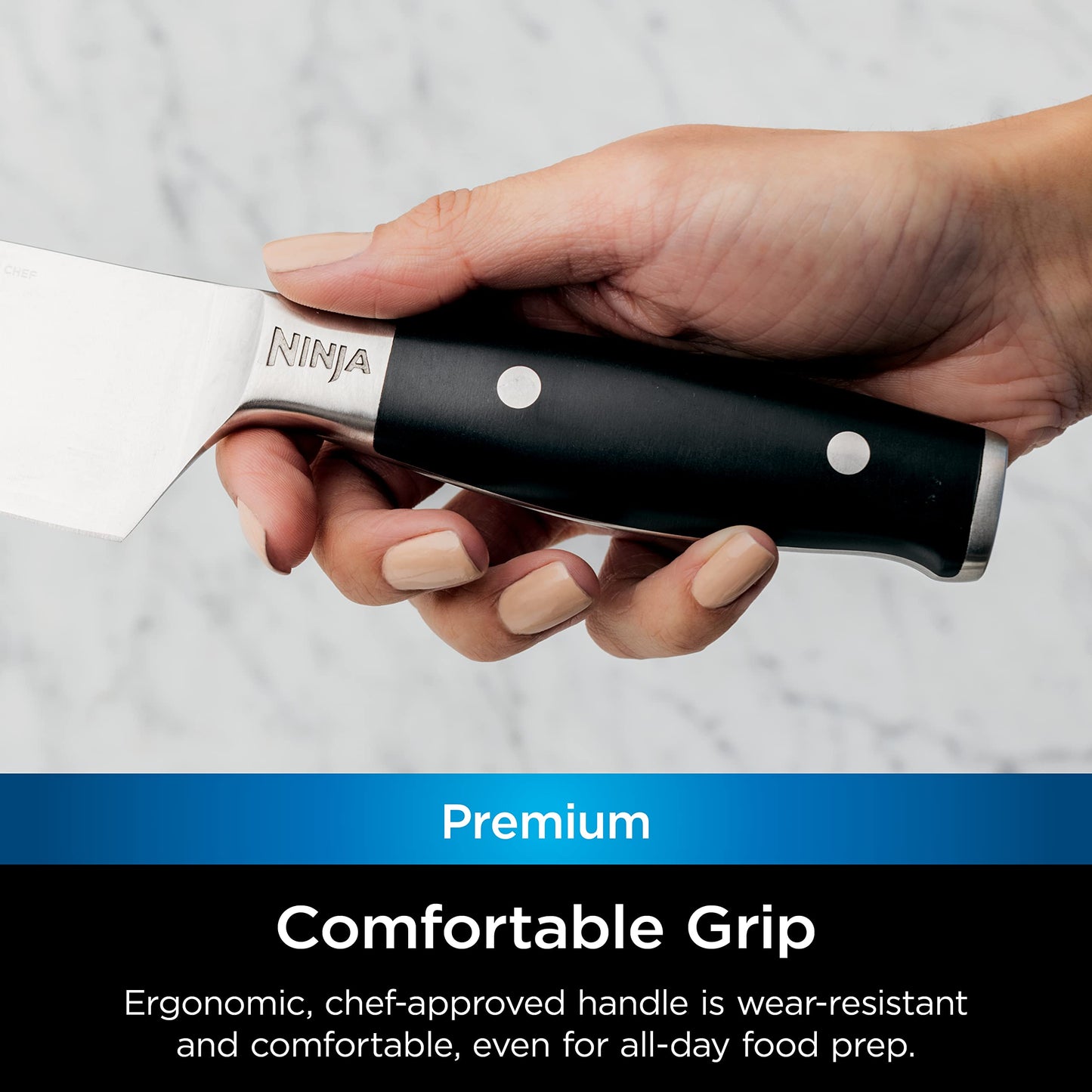 Ninja K30118 Foodi NeverDull System 7-Inch Santoku Knife, Premium, German Stainless Steel, Black