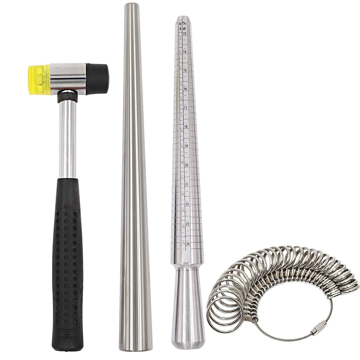 Ring Sizer Measuring Tool Kit, 27 PCS Metal Ring Gauge Set with Rubber Jewelry Hammer, Ring Mandrel & Measuring Stick, US Sizes 0-13, Ring Shaper for Jewelry Making, Repair & Wire Wrapping