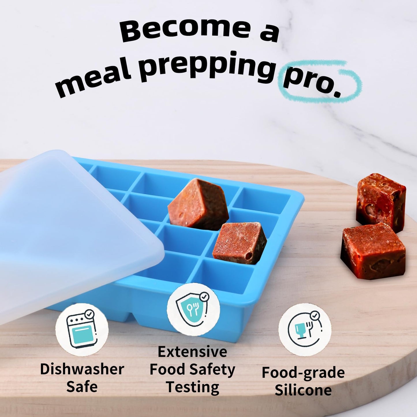 1 Tbsp Silicone Freezer Molds - Perfect for Storing Garlic, Herbs, Ginger, Pesto, Tomato Paste, Lemon Juice,Vegetable Purees,Purees and More - Silicone Food Freezer Tray (Blue 2 Pack)