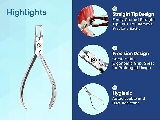 ARTMAN INSTRUMENTS Orthodontic Braces Removal Tool Kit Bracket Removing Pliers & Ligature Ties Remover Scraper Tarter Tool Easy Braces Removing Tool