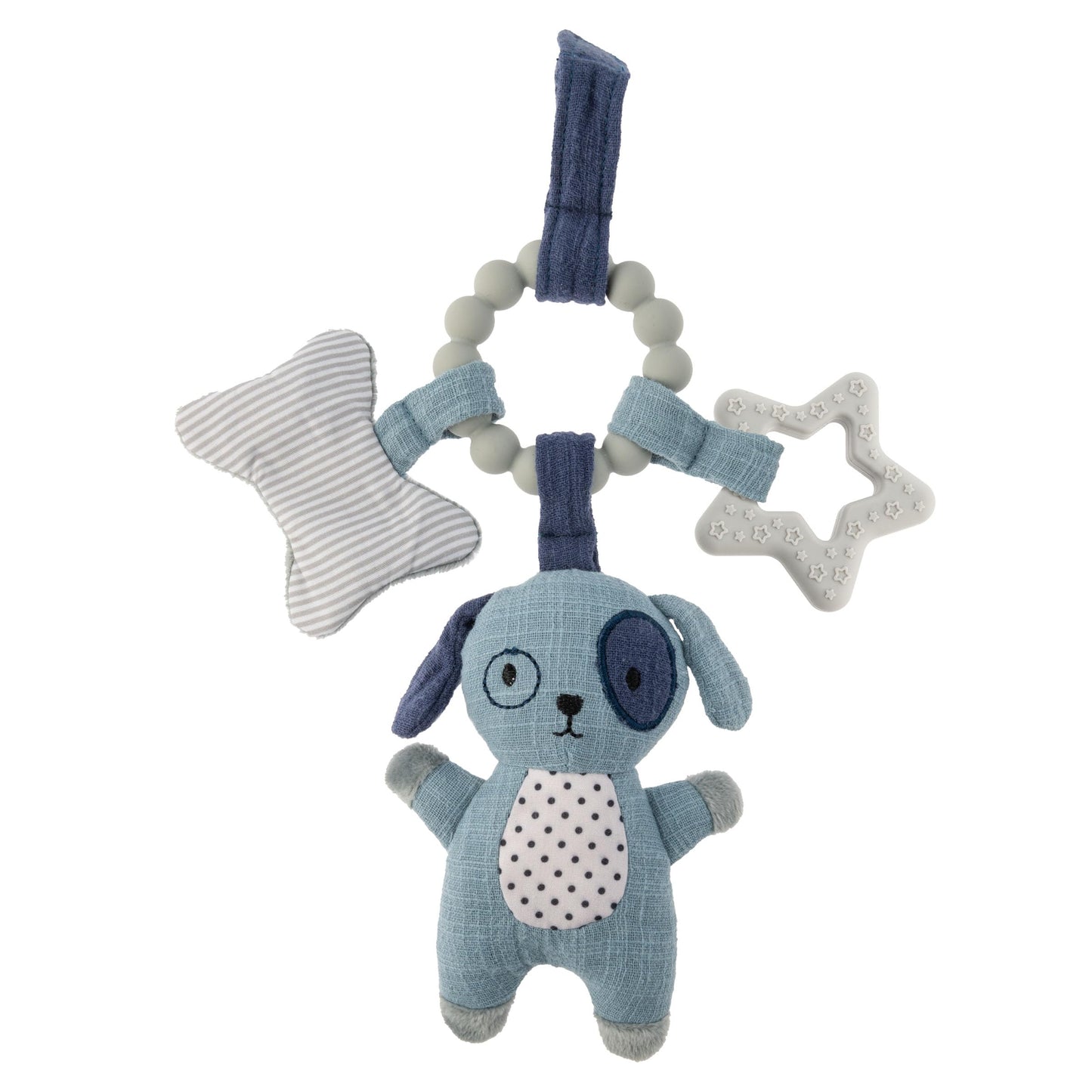 Stephen Joseph, Travel Toy for Stroller, Rattle and Teether Car Seat or Activity Gym, Features Gentle Rattle, Heart and Star Rings with Crinkle Shape, Puppy