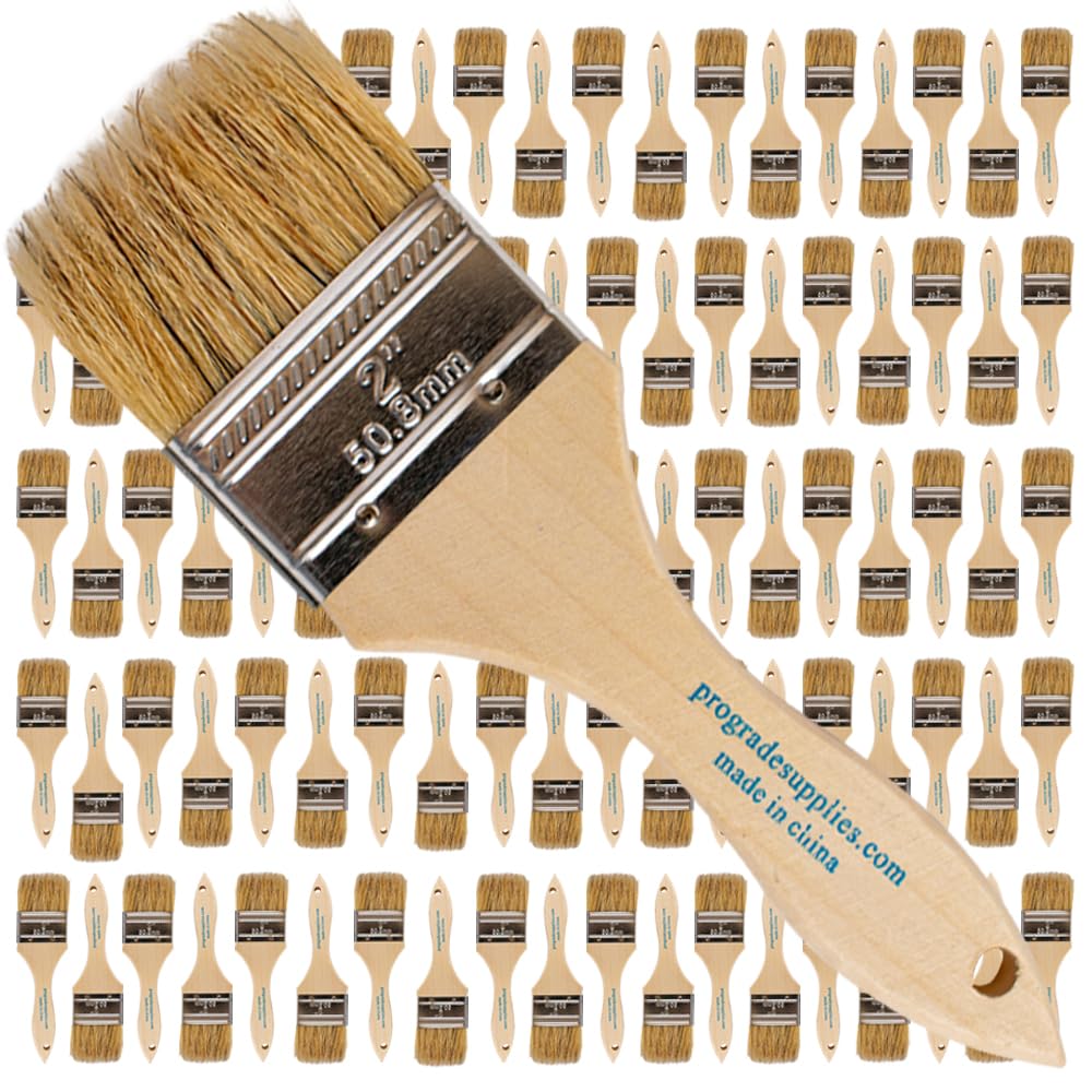 Pro Grade - Chip Paint Brushes - 96 Pack - 2 Inch - Chip Brushes - Versatile for Paints, Stains, Varnishes - 2 Inch Light Brown Chip Brushes Multi-Purpose Use