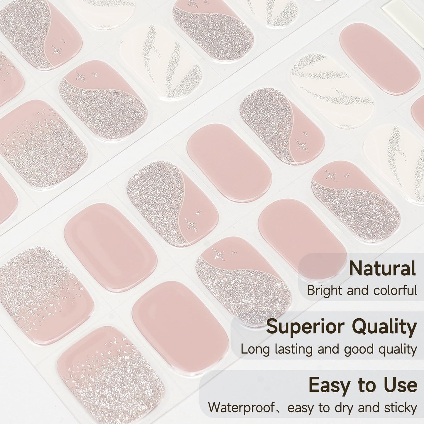 DUKASOU Semi Cured Gel Nail Strips 28 pcs French Nail Stickers for Women (Creamy) Full Nail Wraps -UV Lamp Required Long Lasting Easy to Apply