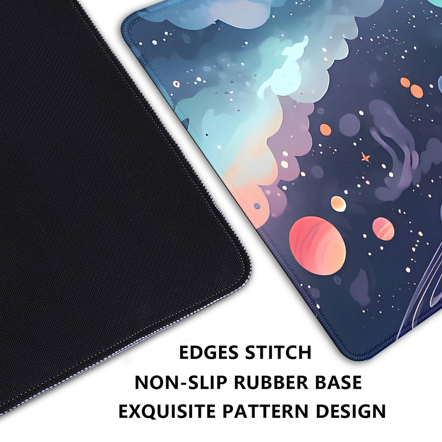 Cosmos Desk Mat Mouse Pad,Anime-Inspired Space Scene Mousepad, Cute Aesthetic Stars and Planets,Large Galaxy Mouse Pad,Cute Desk Mat for Home Work Ofiice(27.5X11.8 in)