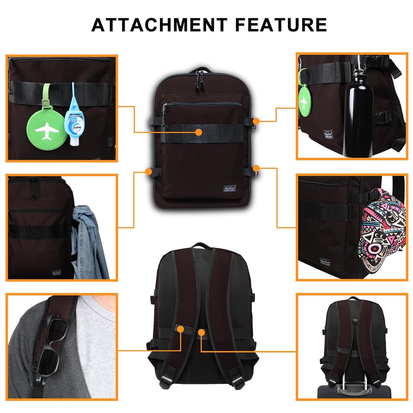 Rangeland Travel Backpack 17L Lightweight Casual Small Carry-on Daypack 15-inch Laptop Notebook, Underseat Overnight Weekender, Brown