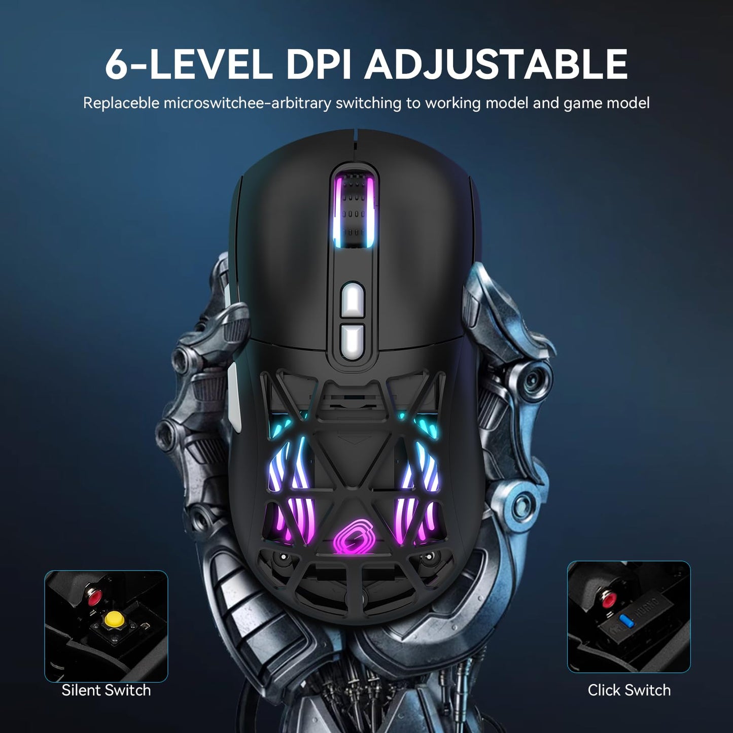 FD Wireless Gaming Mouse,Rechargeable RGB Programmable Macro Mouse,10000 DPI,Tri-Mode 2.4GHz/BT 5.0 with Wired,3.7V 500mAh Built-in Battery for Laptop Desktop PC MacBook Chromebook - Black