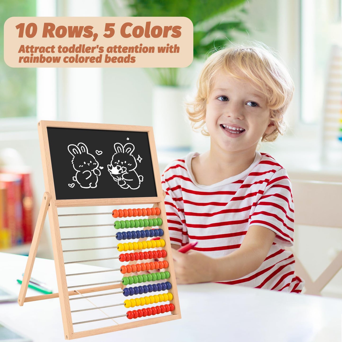 Ranqibo Wooden Abacus for Kids Math - Double-Sided Blackboard Whiteboard Magnetic Abacus with 100 Magnetic Number & Fruit Stickers - Educational Counting Games Kids Gift