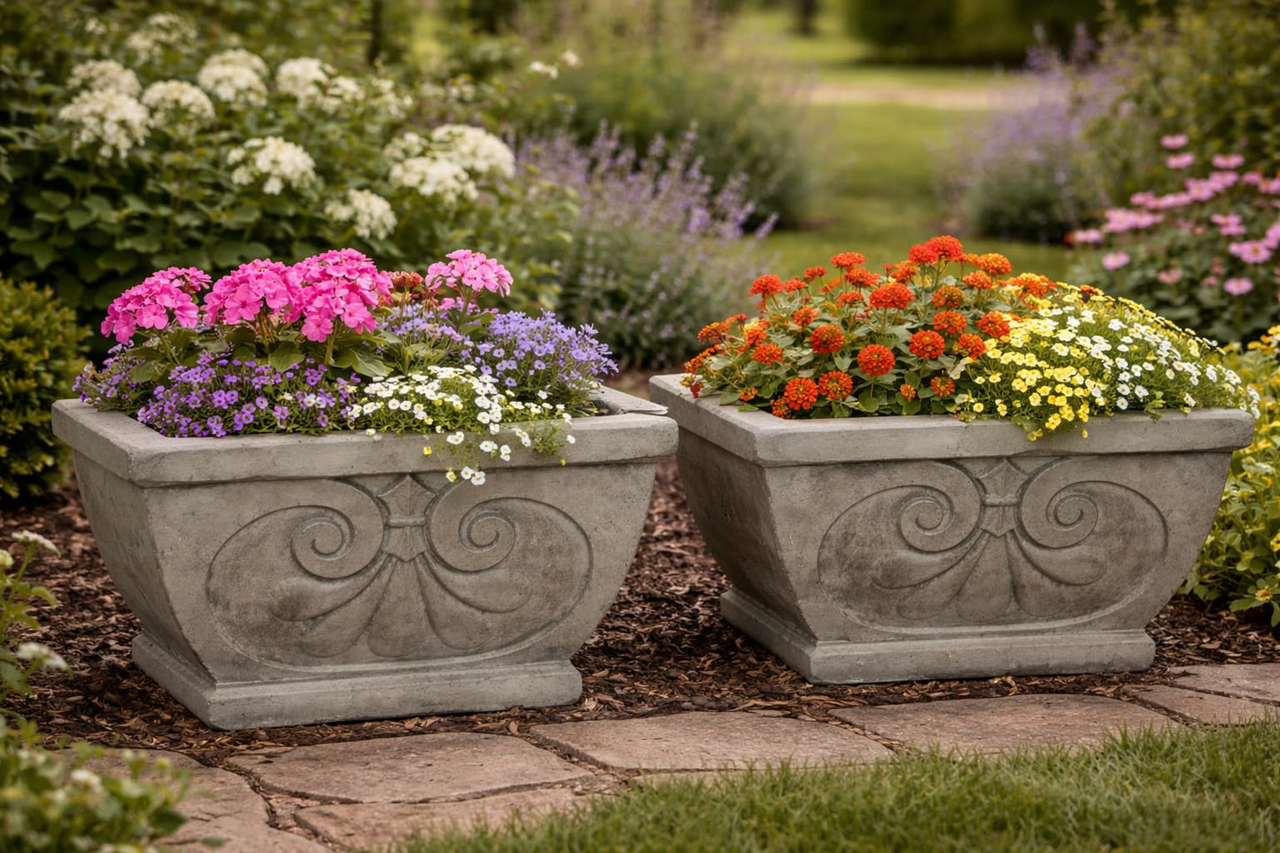 Solid Rock Stoneworks Normandy Jr Planter- 10" h x 13" Square- Pre-Aged