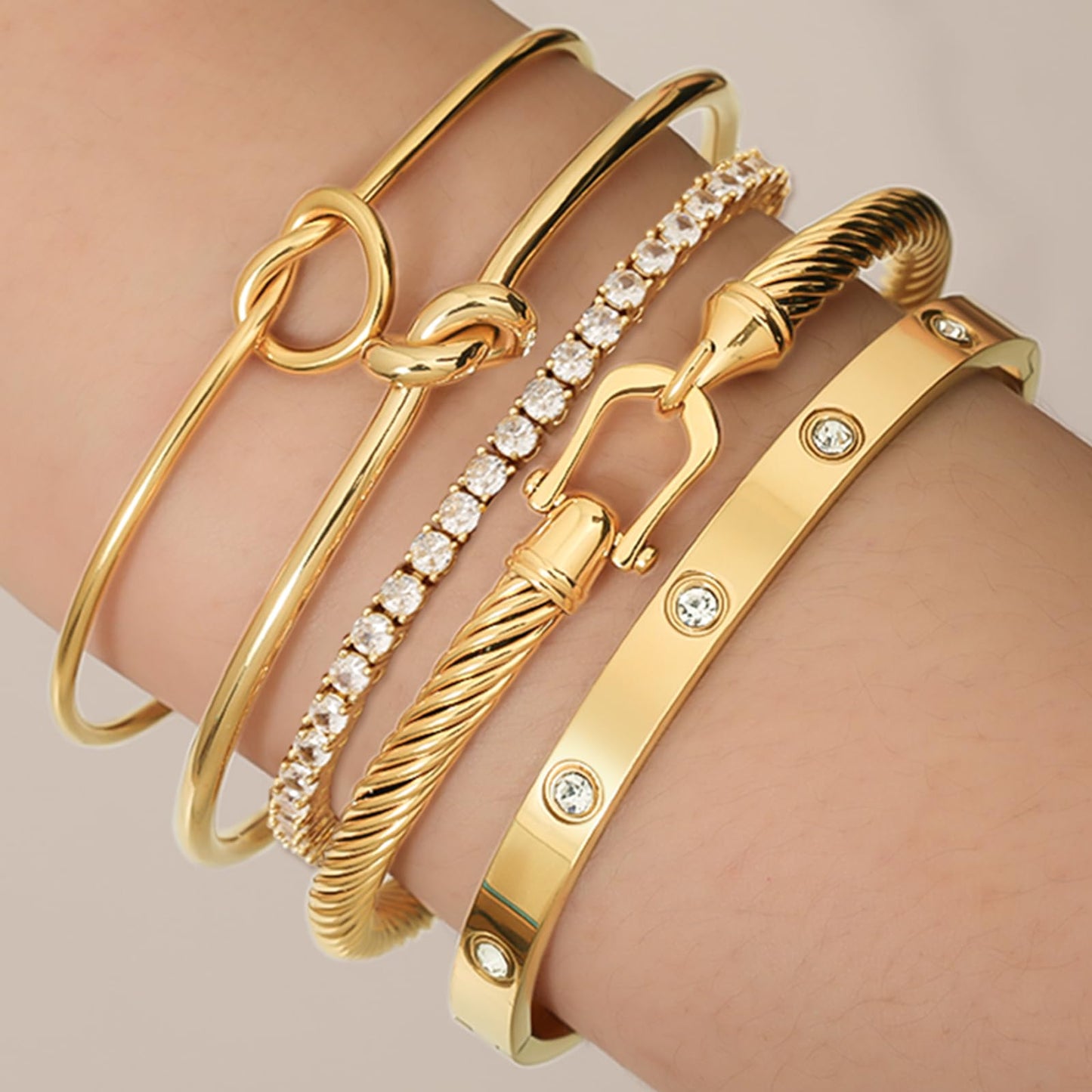 FAFUGA 18 K Gold Plated Love Bangle Bracelet Stack Cuff Jewelry for Women Jewelry Set for Women Gift with Box (style1)