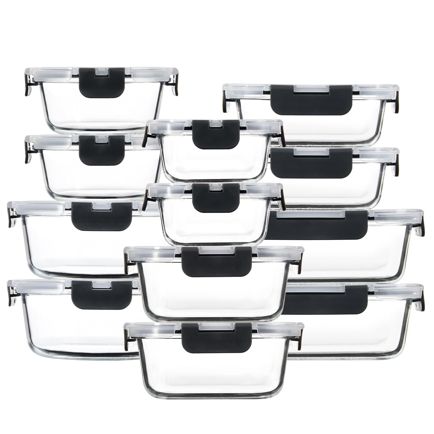 FAWLES 12 Pack Glass Meal Prep Containers with Airtight Lids, Leak-Proof Food Storage Containers, Dishwasher/Microwave/Oven/Freezer Safe Glass Containers for Lunch, Leftovers, to Go (Grey)