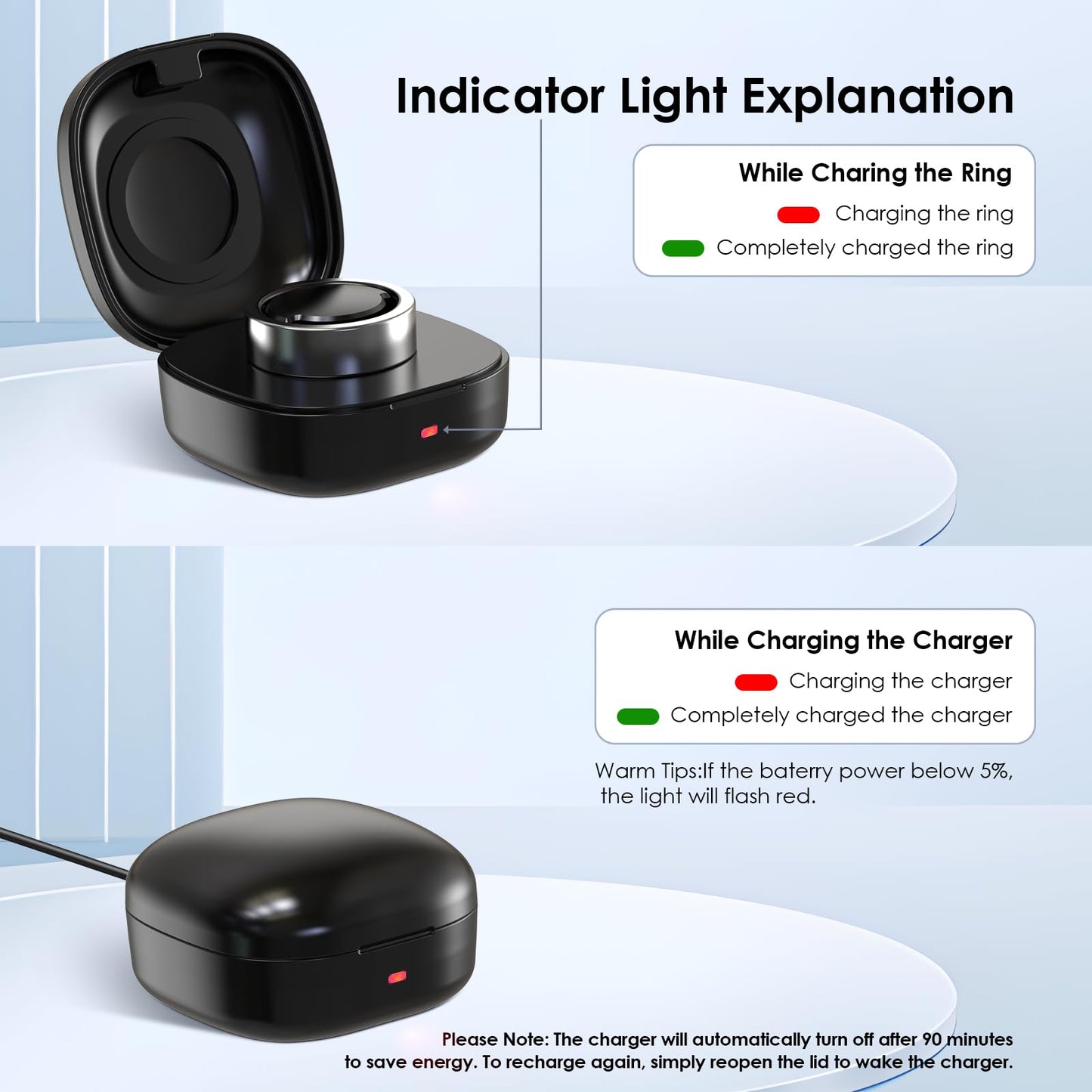 WONJOY Wireless Charging Case Compatible with Oura Ring Gen3 Charger - Size 6 - Portable Travel Charging Box for Smart Ring (6)
