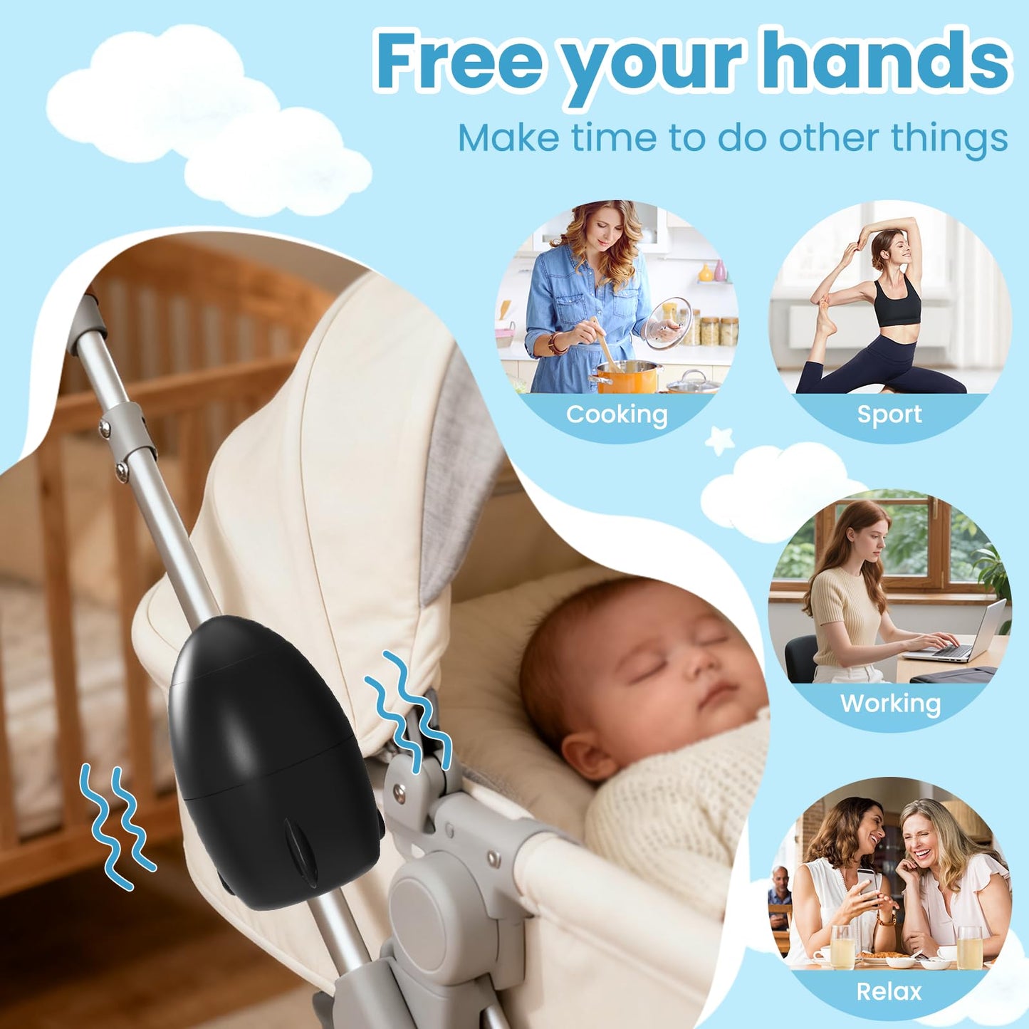 TUWEIPAIKE Portable Stroller Rocker, Baby Vibrating Soother with 5 Speed Settings and 40-Minute Timer - Fits Pushchairs & Prams and Strollers (Black)