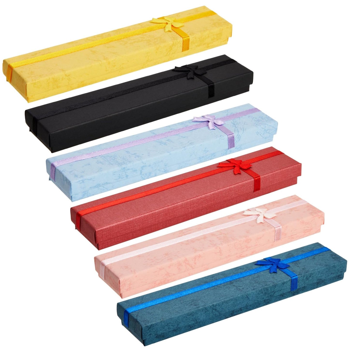 Juvale Necklace Boxes for Jewelry Gift - 24 Pack, 6 Colors, 7.9 x 1.6 In - Jewelry Gift Boxes with Foam Inserts & Ribbon Knot
