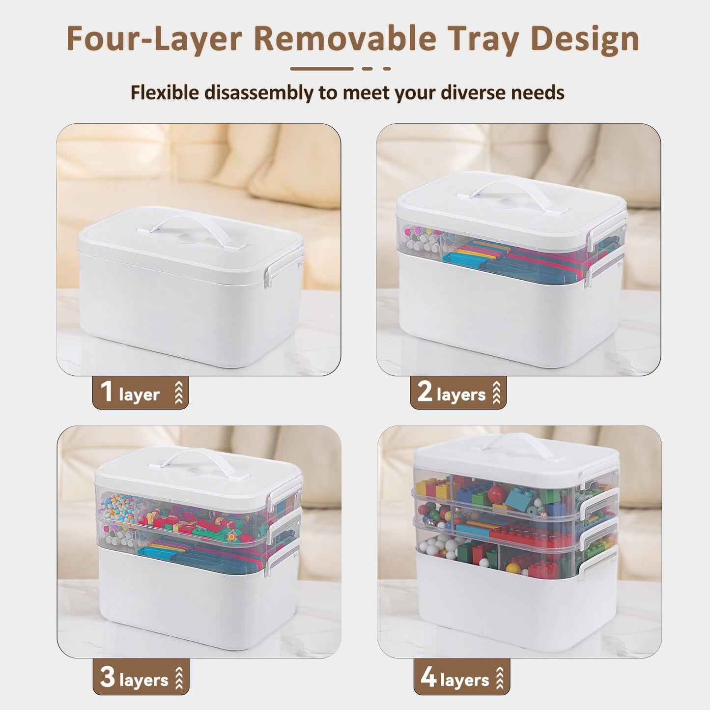 Gifhomfix 4-Layer Plastic Craft Organizers and Storage Box with Removable Trays, Storage Containers with lids and Handle, Art Supply Storage Organizer for Organizing Bead, Sewing, Tool