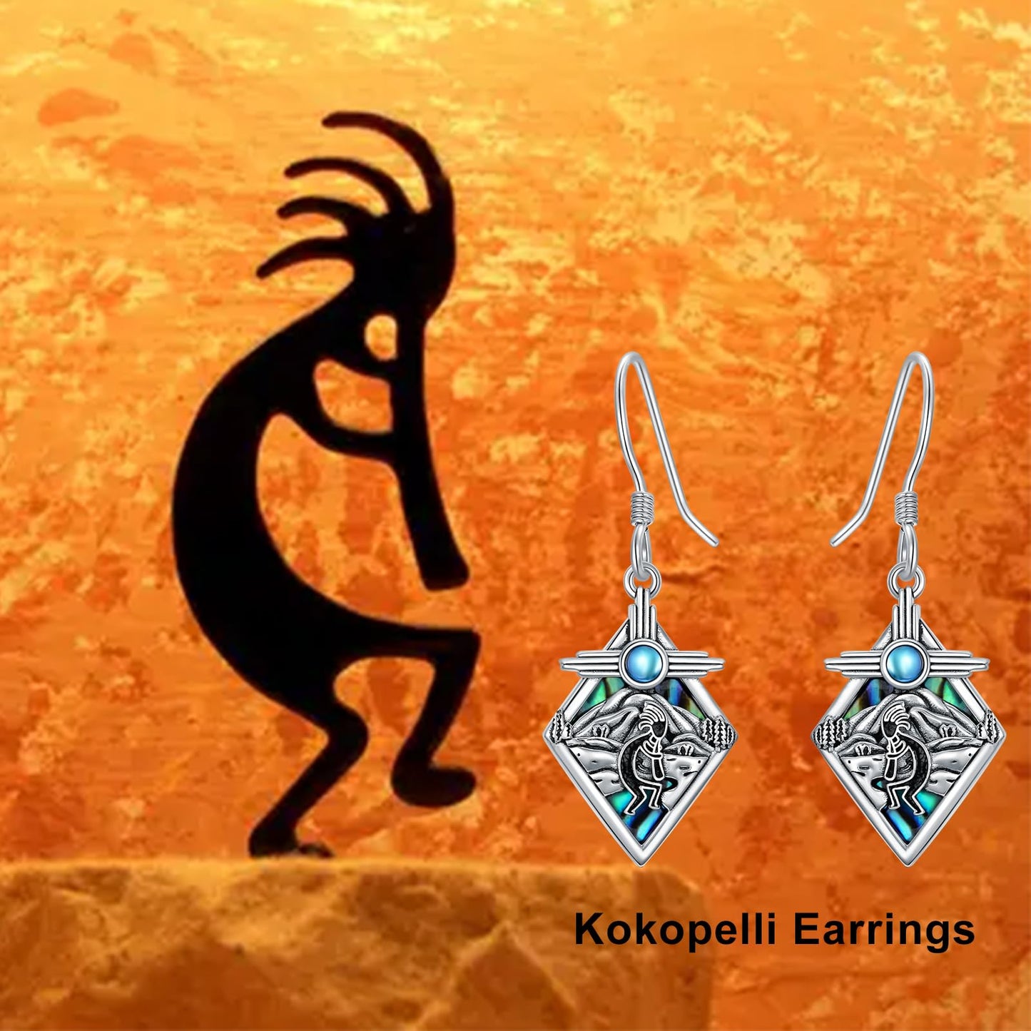 PROESS Sterling Silver Southwestern Kokopelli Earrings Moonstone Zia Symbol Earrings Kokopelli Mountain Jewelry for Men Women