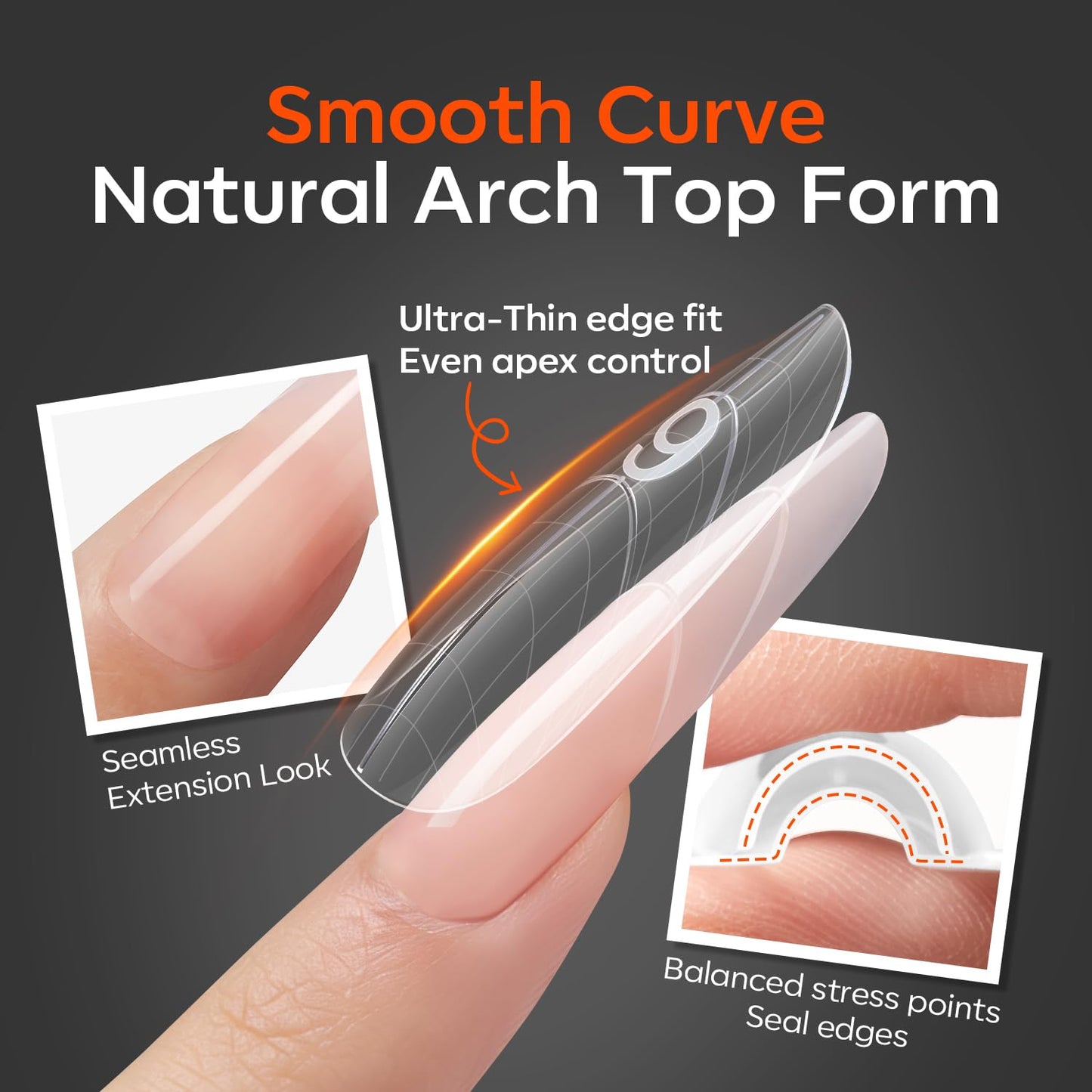 Modelones Poly Nail Gel Sandwich Nail Form Dual System, 240 Pcs Reusable Top & Bottom Oval Coffin Nail Forms with Guide Lines Side Locking Clips Stable Apex Control Builder Gel Structure Extensions