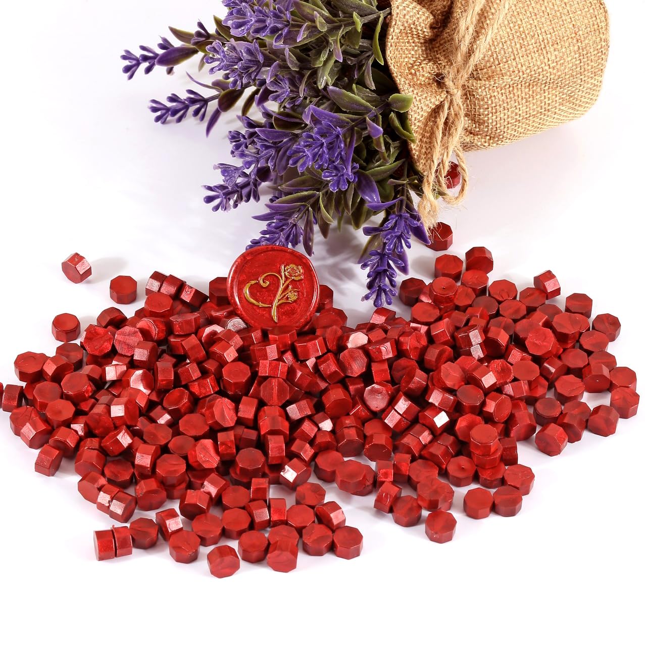 Yoption 360 Pcs Antique Wine Red Sealing Wax Beads Set for Wax Seal Stamp with Candles and Melting Spoon