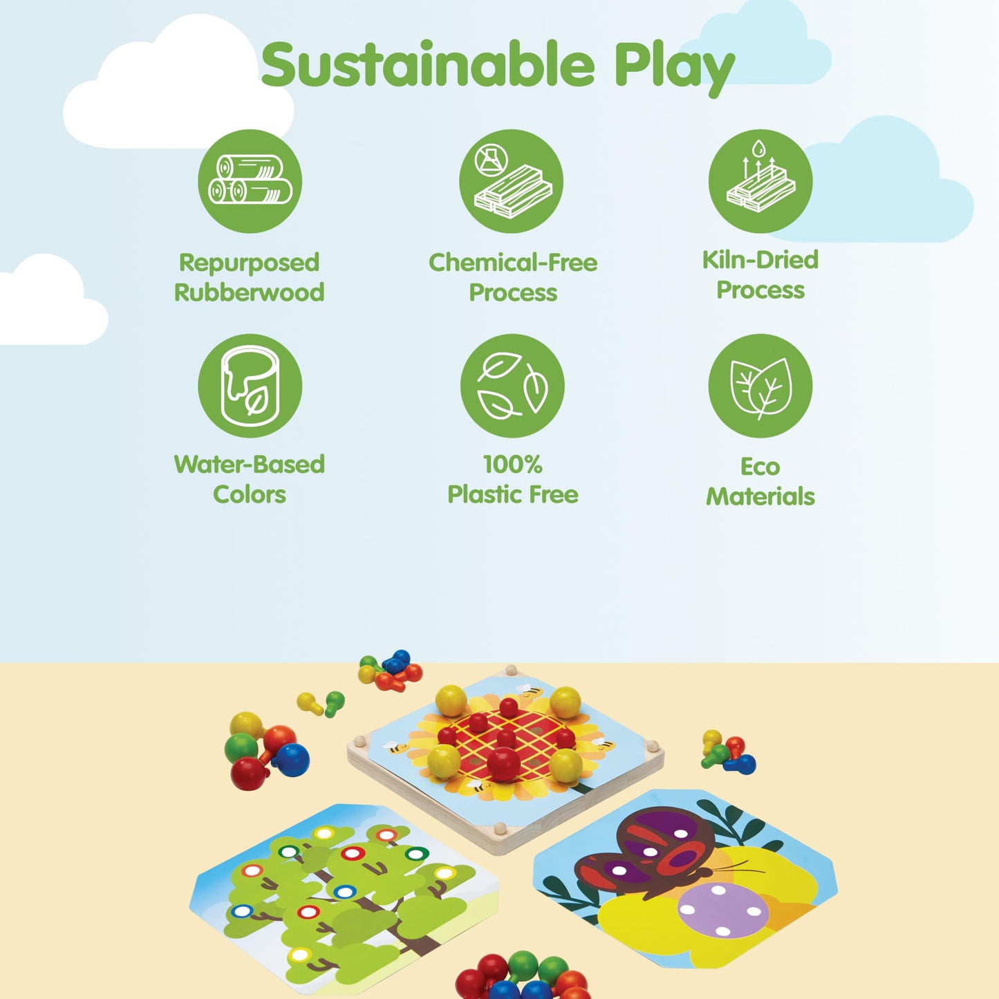 PlanToys® Creative Peg Board Wooden Toy for Kids Ages 3+ | Montessori Educational Game for Imagination, Fine Motor Skills & Coordination | Eco-Friendly Learning Set