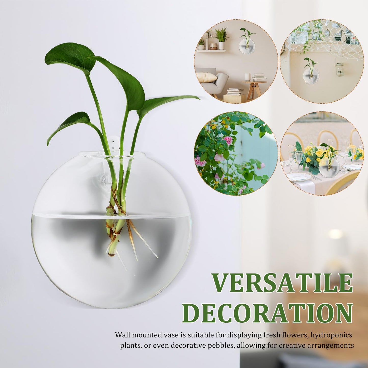 DOITOOL Wall Mounted Glass Vase for Hydroponics Plants, 4pcs Flat Bubble Hanging Terrarium Holders, Indoor Decorative Flower Containers for Wedding Centerpieces and Home Décor
