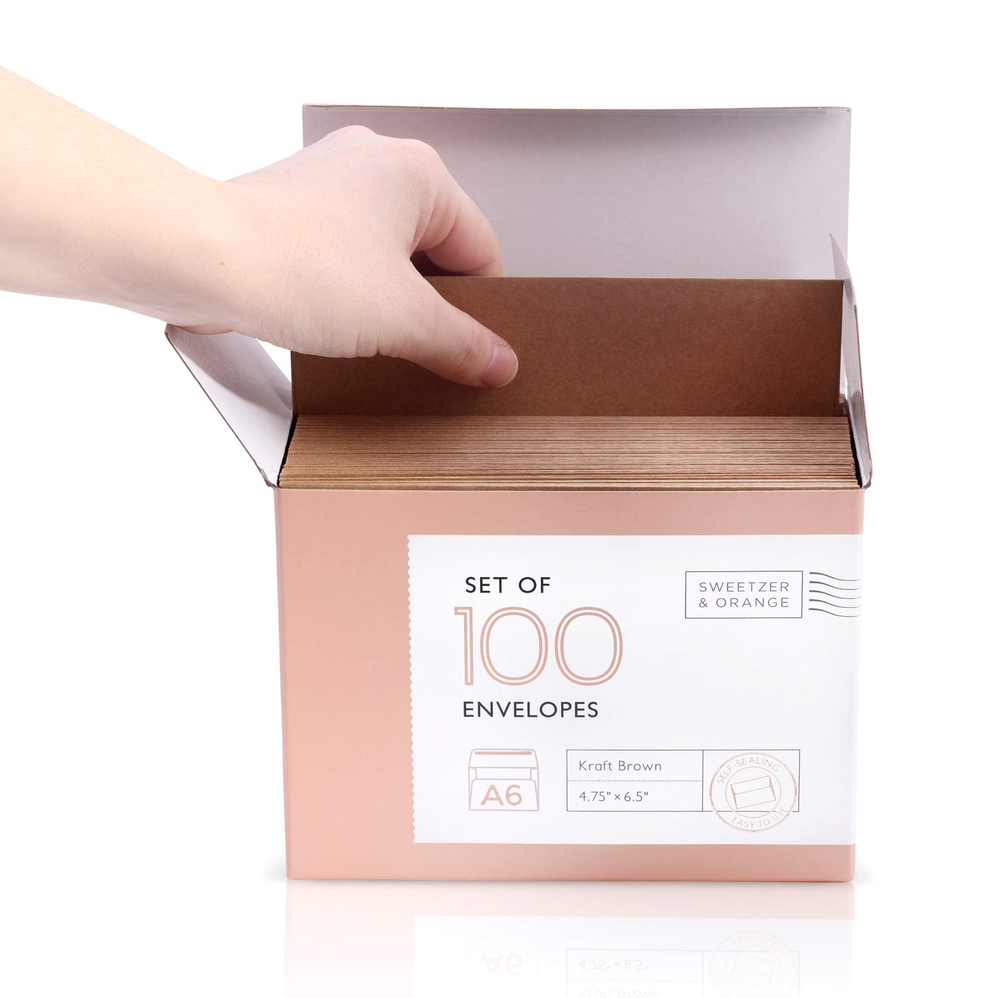 Sweetzer & Orange A6 Envelopes for 4x6 Cards. (100 with Box), Self Seal Brown Paper Mailers, Luxury 150gsm For Greeting Card and Invitation Holders, Postcard Wedding, RSVP Cards Plain Mailing Inserts