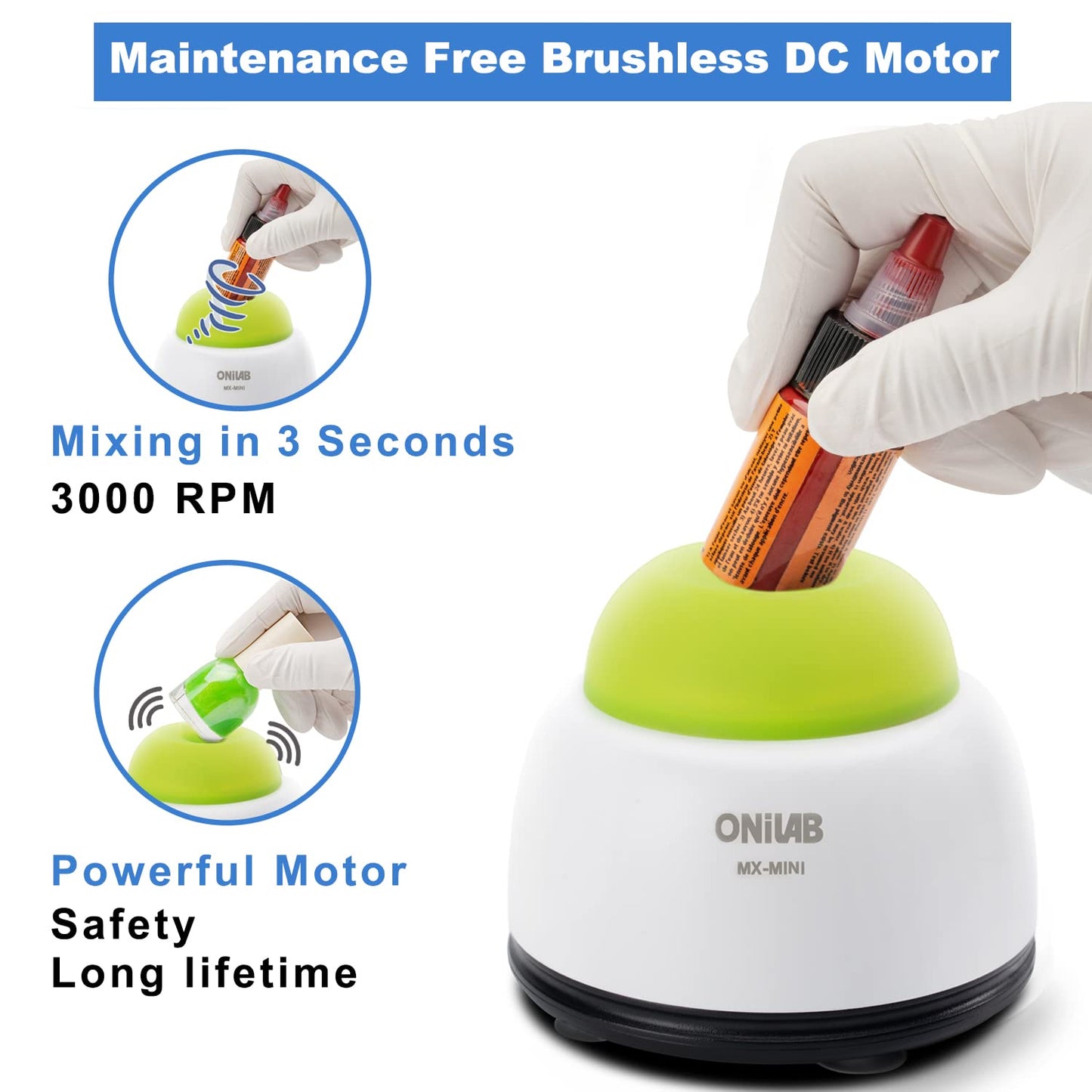 ONiLAB Mini Vortex Mixer with Touch Function, Lab Mixing, Nail Polish,Tattoo Ink,Eyelash Adhesives and Acrylic Paints Mixing, Lab Vortexer for Centrifuge Tubes and Test Tubes,Green