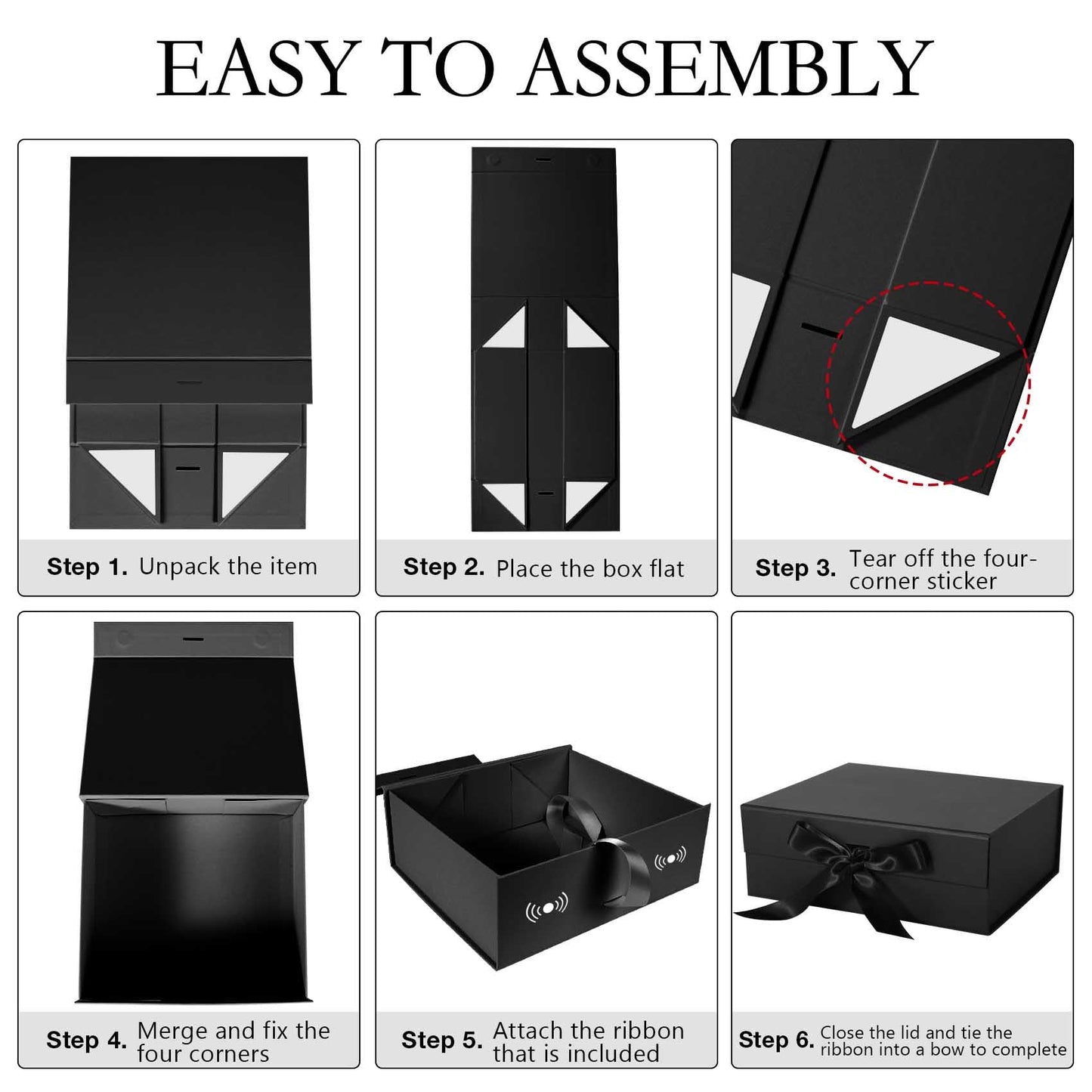 LFBOX Black Gift Box with Ribbon Magnetic Lids 10.2x9x3.74 in, Bridesmaid Groomsman Proposal Boxes, Wedding Graduation Storage Box 2 Pack