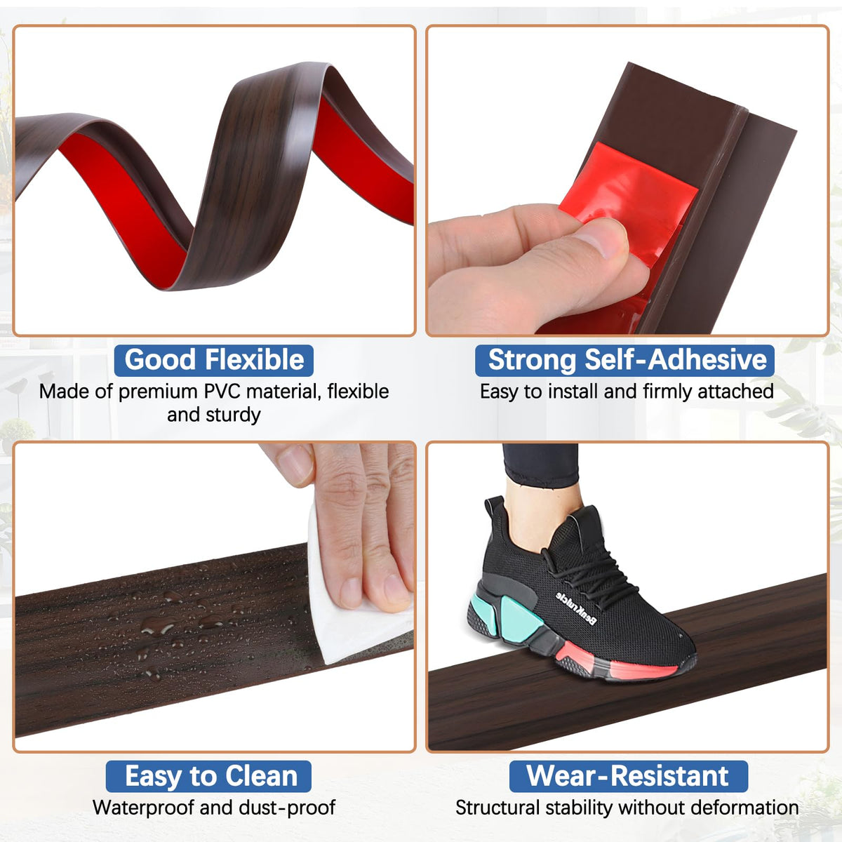 Vinyl Door Threshold Flooring Transition Strip Self Adhesive Carpet Edging Strip for Laminate Doorway Edge Threshold from 1