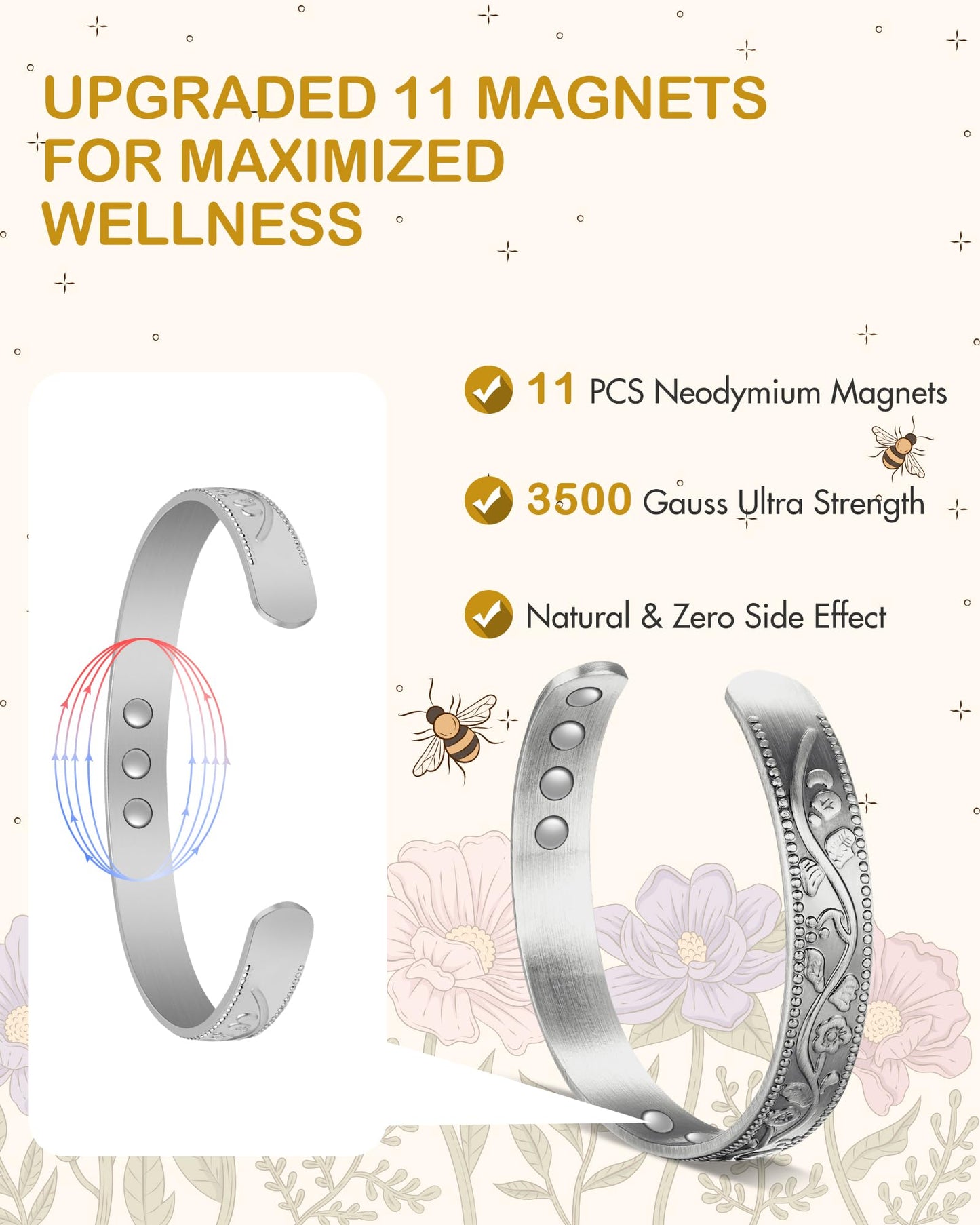 Feraco Copper Bracelet for Women with 3500 Gauss Neodymium Magnets