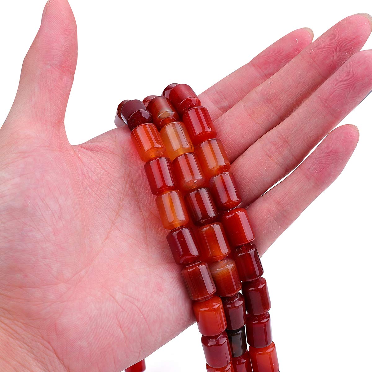 BEADIA Natural Red Agate Cylinder Stone Loose Semi Gemstone Beads for Jewelry Making 10mmx14mm 38cm