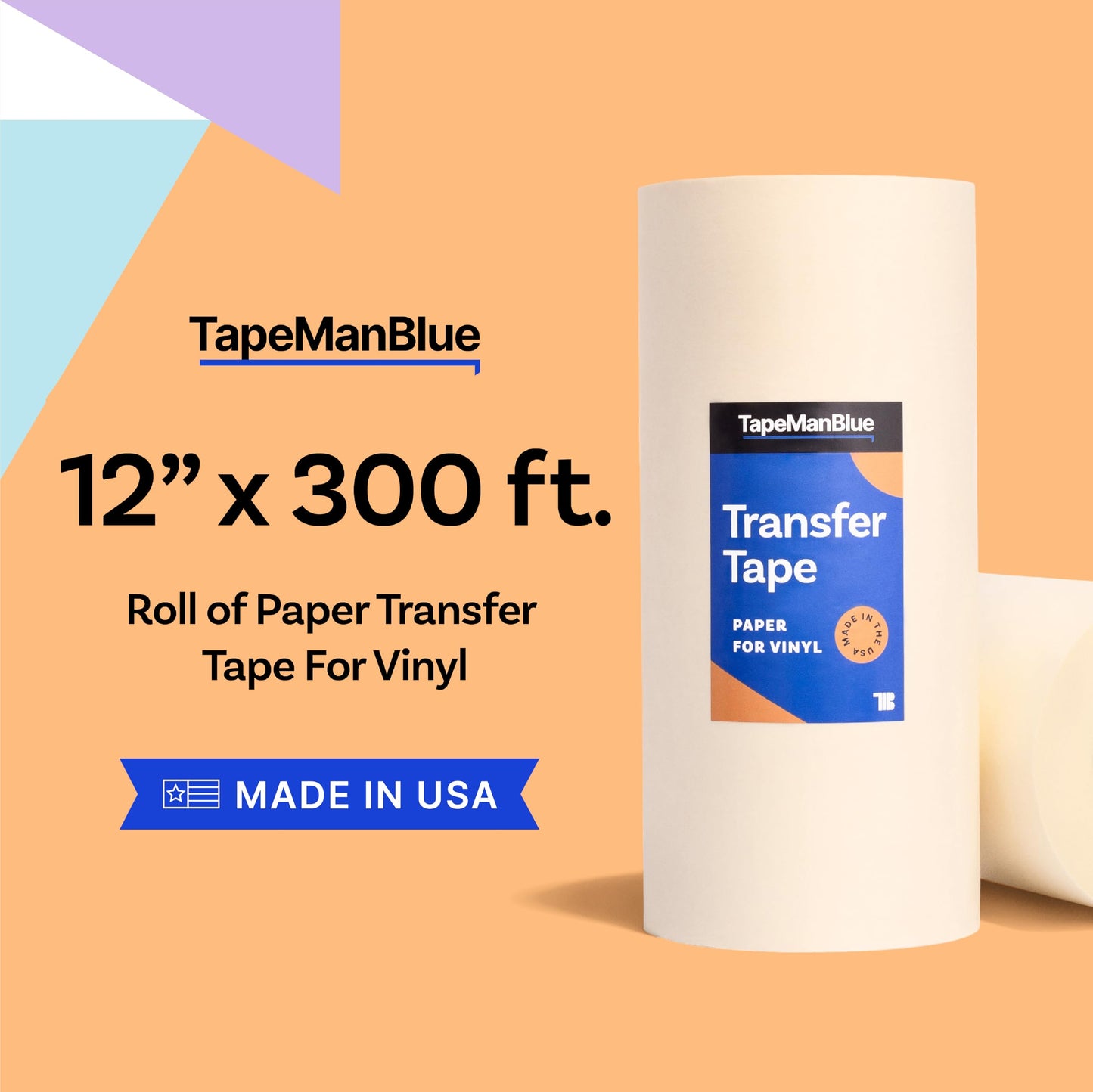 TapeManBlue Paper Transfer Tape for Vinyl, 12" x 300' Roll, Made in America, Premium Transfer Tape for Vinyl Graphics & Laser Cutting
