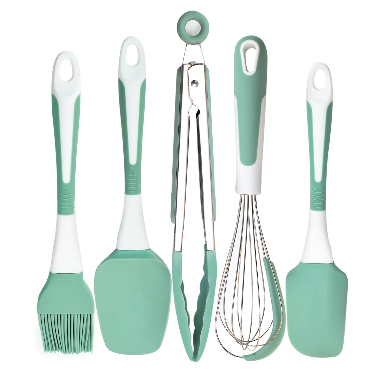XoYoZo Silicone Kitchen Cooking Utensils Set Heat Resistant, 5 Pcs Silicone Spatula Set for Baking Cooking Mixing, Silicone Cooking Utensils Set for Nonstick Cookware, Dishwasher Safe (Green), Medium