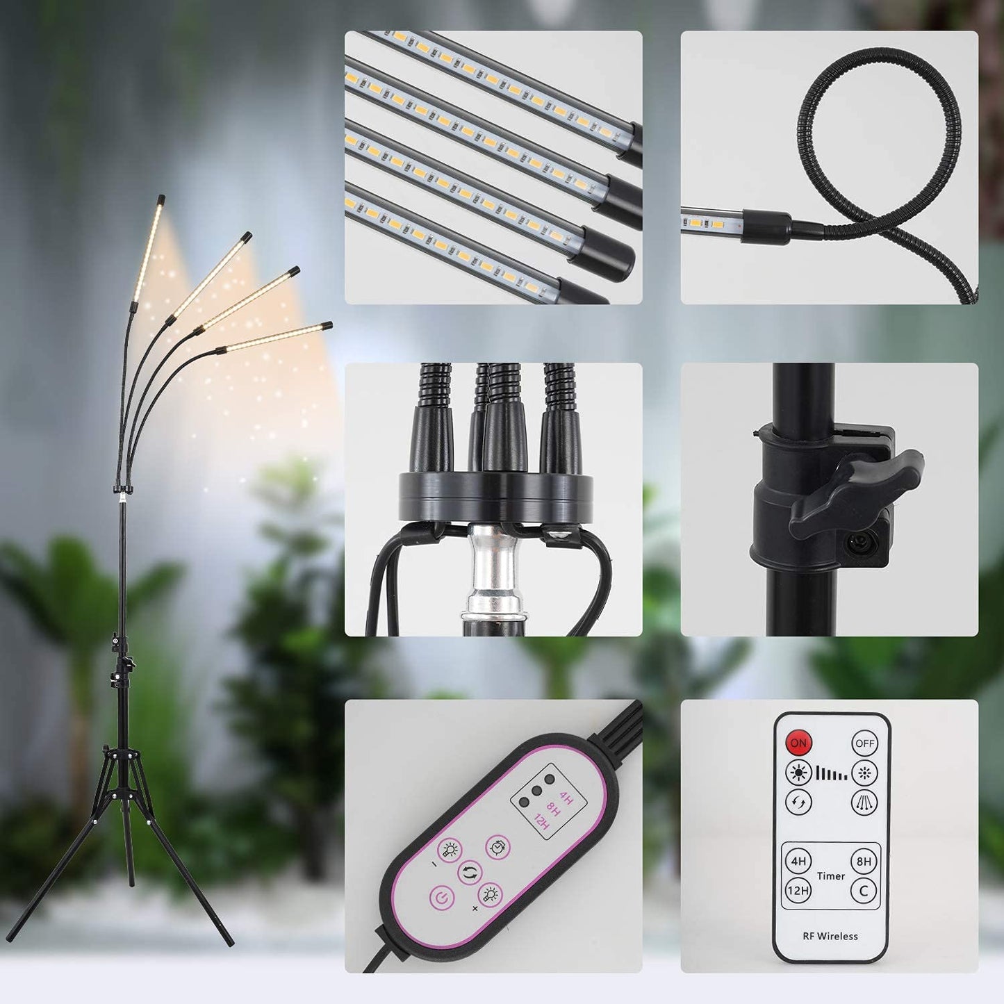 WTINTELL LED Plant Grow Light with Stand, LED Grow Light Full Spectrum for Indoor Plants,10 Dimmable Levels,3 Modes Timing,Tripod Adjustable 15-72 inch.