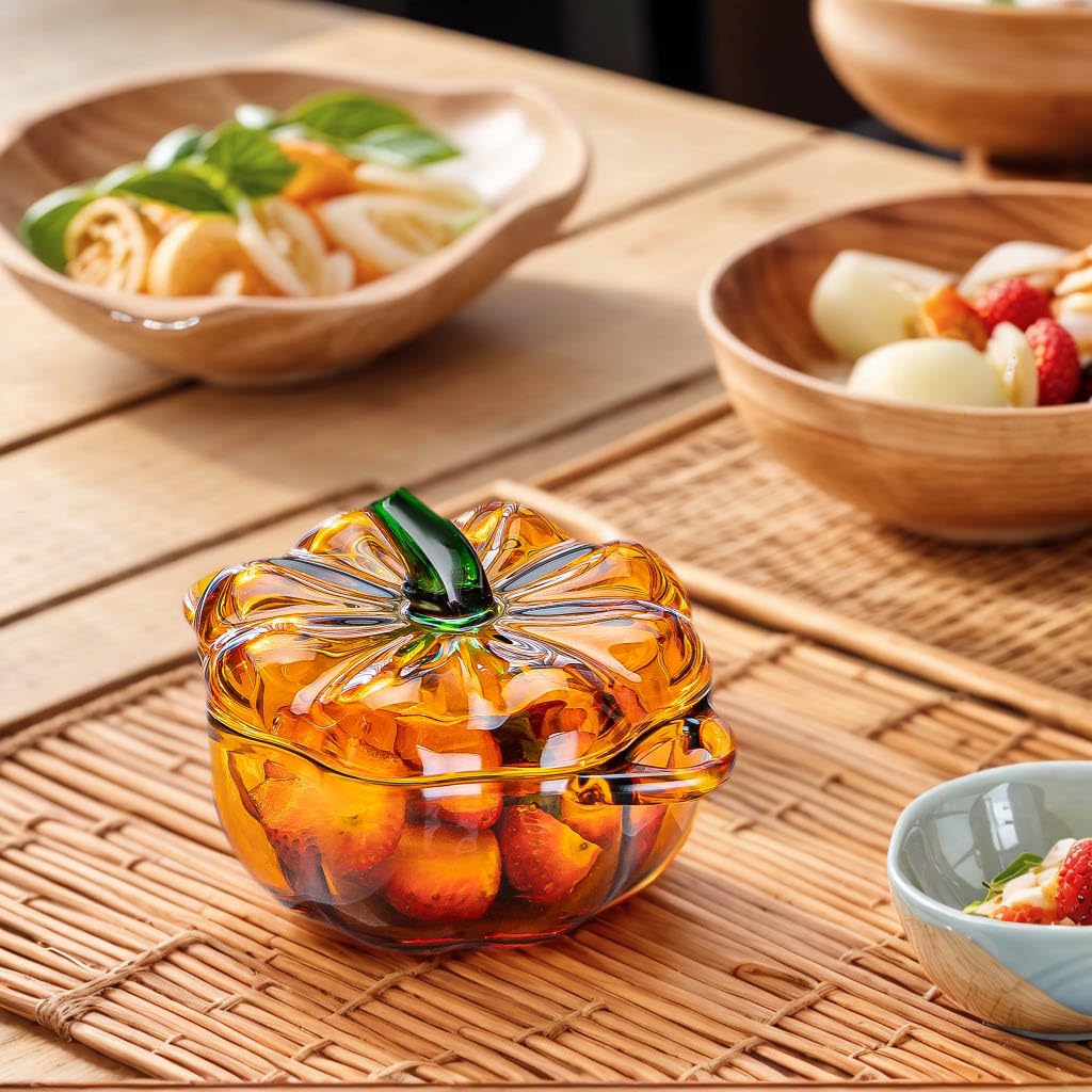 Gkesgm Pumpkin Shape Crystal Glass Candy Serves, Crystal Glassware, Perfect Storage & Decor,Thanksgiving Servers Dessert Plate Snack Bowl