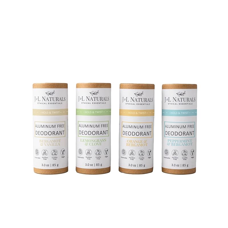 J&L Naturals Aluminum Free Deodorant for Men & Women | 100% Natural Ingredients With Coconut Oil, Shea Butter, & Essential Oils | Sustainable, Eco-Friendly (Citrus & Spicy, 3.0 Oz (Pack of 4))
